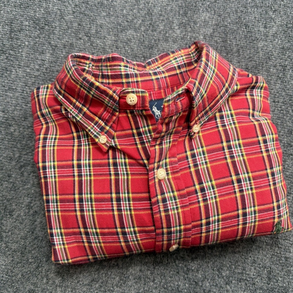 VTG 90s Polo Ralph Lauren Long Sleeve Button Down Shirt Red Plaid Classic Fit XL
